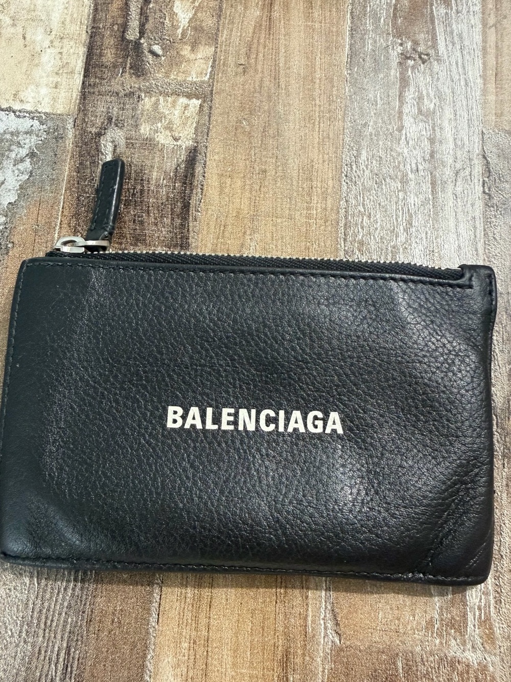 Balenciaga Black Leather Zip Pouch with White Logo